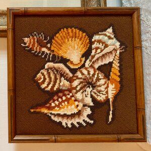 Beautifully Framed Vintage Seashell Still Life Embroidery Artwork